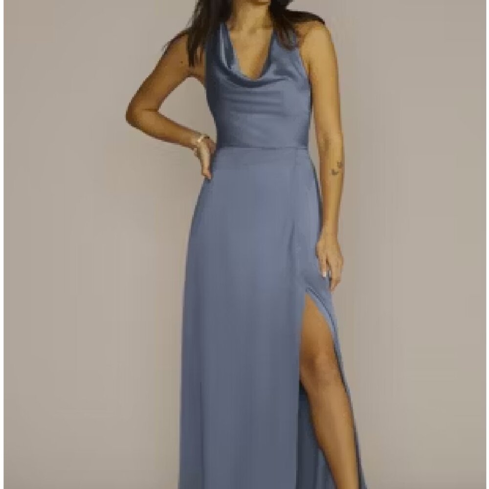 David's Bridal Stretch Charmeuse Sleeveless Cowl Bridesmaid Dress